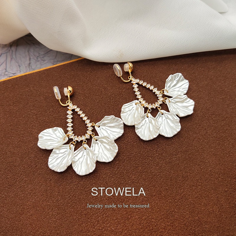 Celeste Teardrop Shell Crystal Clip-On Drop Earrings product image 5