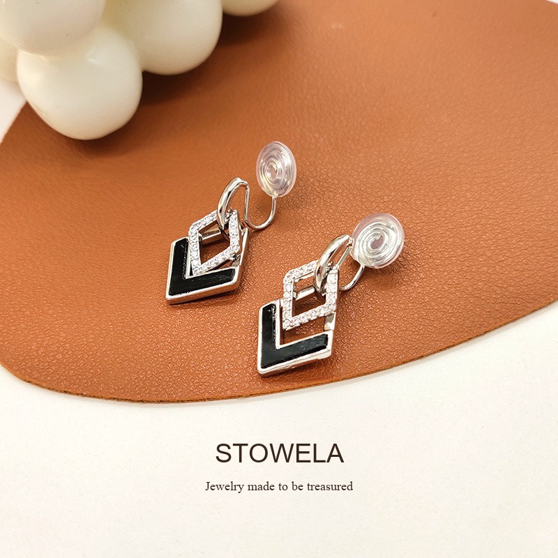 Celeste Diamond-Shaped Geometric Crystal Clip-On Earrings product image 6