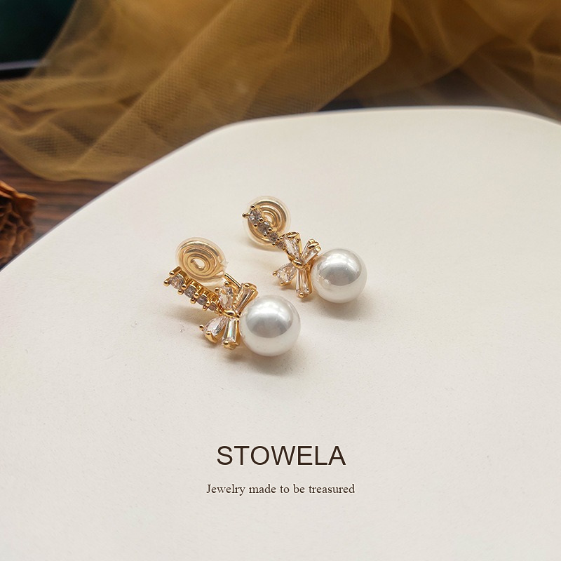 Noelle Bow Butterfly Pearl Clip-On Drop Earrings product image 6
