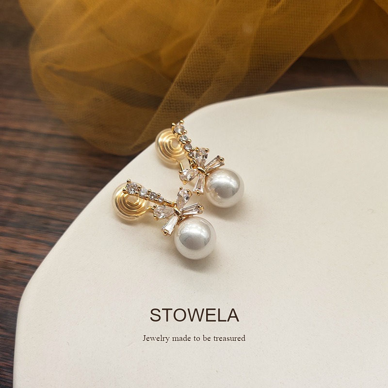 Noelle Bow Butterfly Pearl Clip-On Drop Earrings product image 7