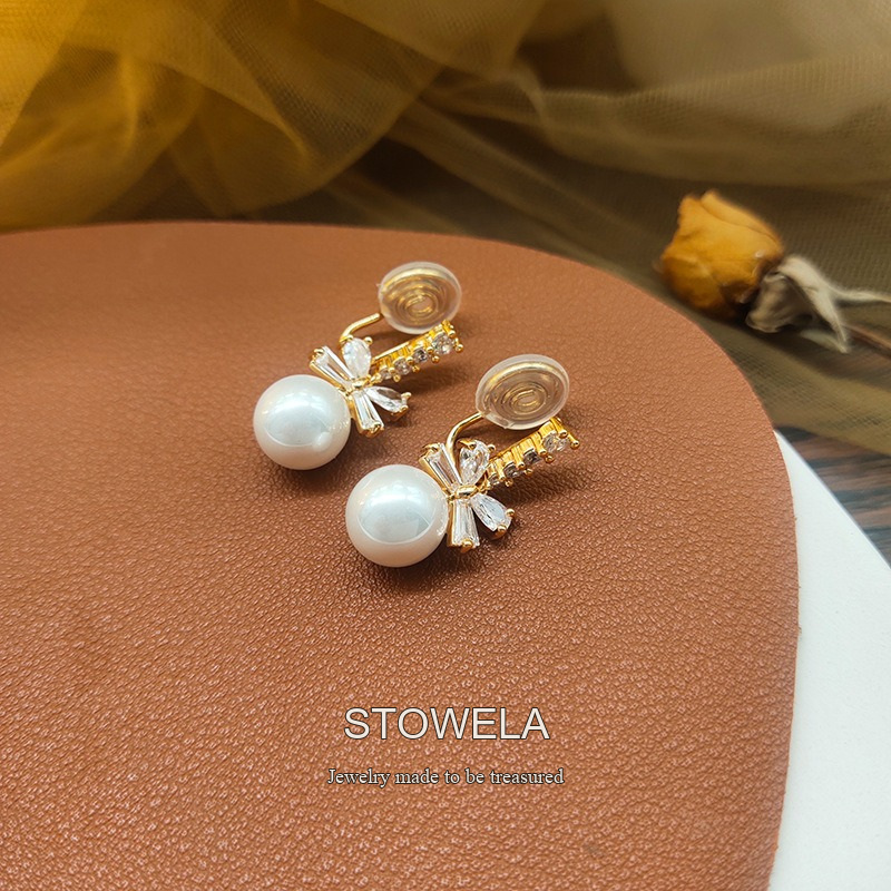 Noelle Bow Butterfly Pearl Clip-On Drop Earrings product image 8