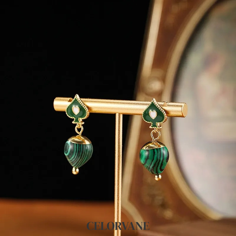 Isolde Petal Heart Malachite-Tone Drop Earrings product image 1