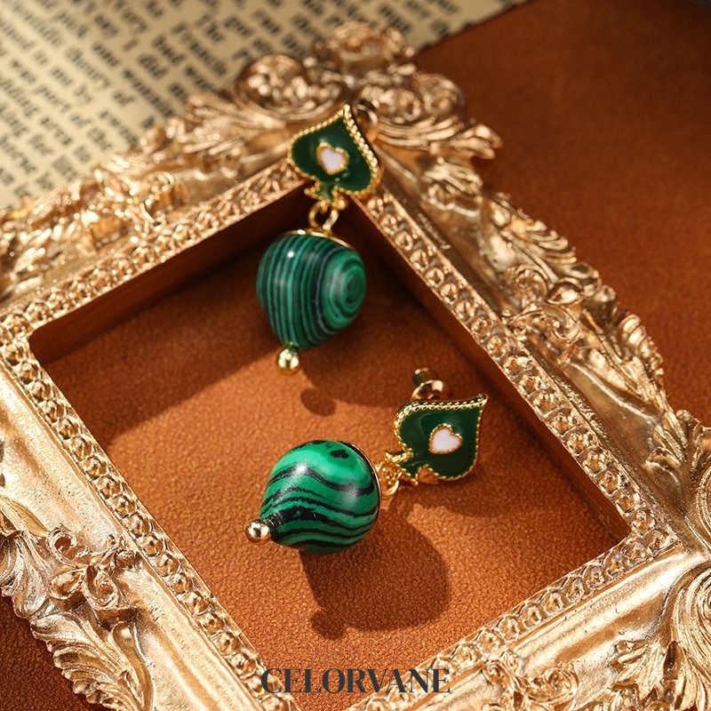 Isolde Petal Heart Malachite-Tone Drop Earrings product image 2