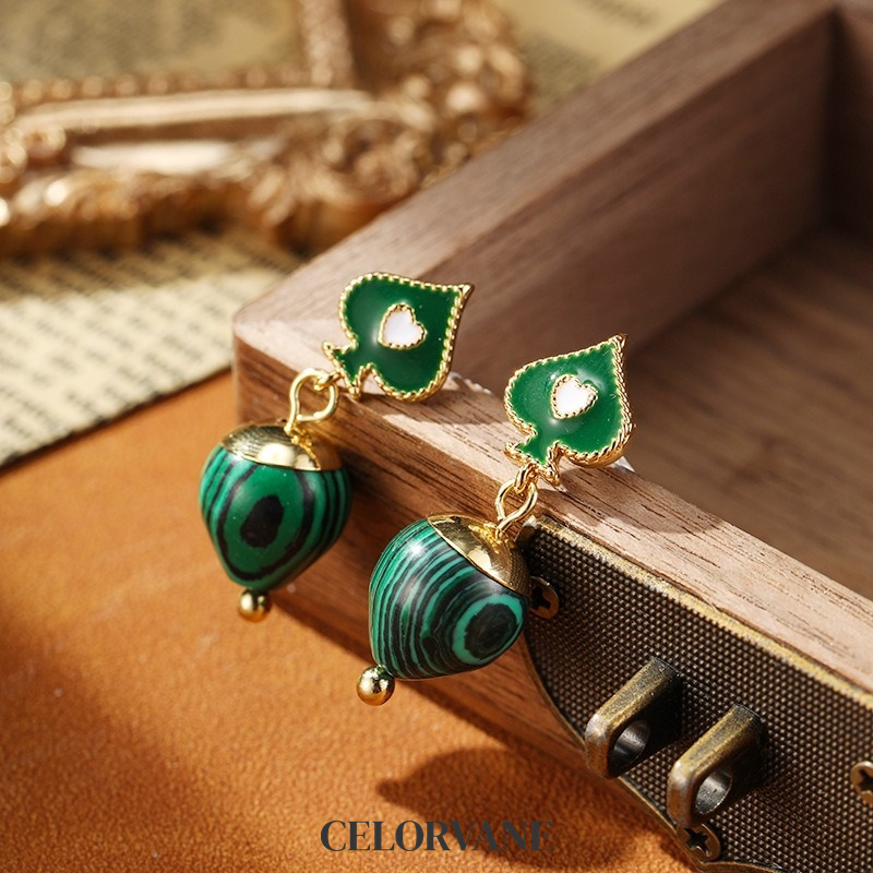 Isolde Petal Heart Malachite-Tone Drop Earrings product image 4
