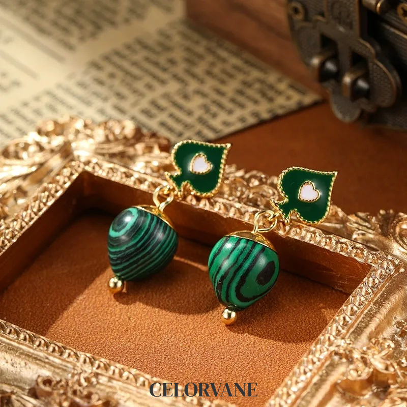 Isolde Petal Heart Malachite-Tone Drop Earrings product image 6