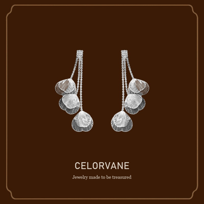 Noelle Petal Tassel Crystal Clip-On Drop Earrings Celorvane cover image