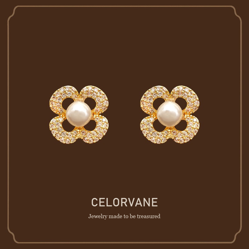 Amara Floral Pearl Crystal Stud Earrings Celorvane cover image
