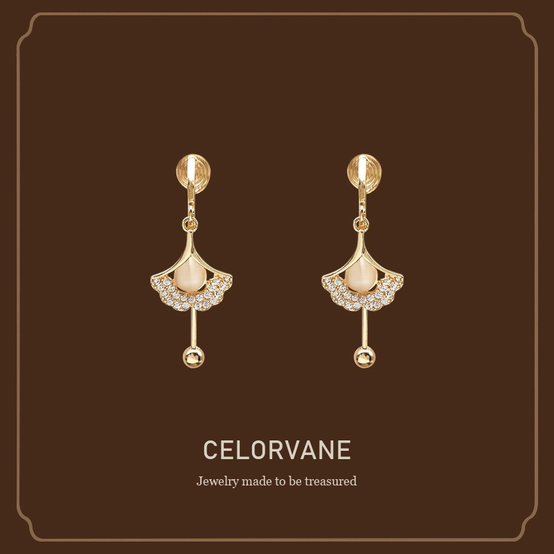 Celeste Fan Cat-Eye Clip-On Drop Earrings Celorvane cover image
