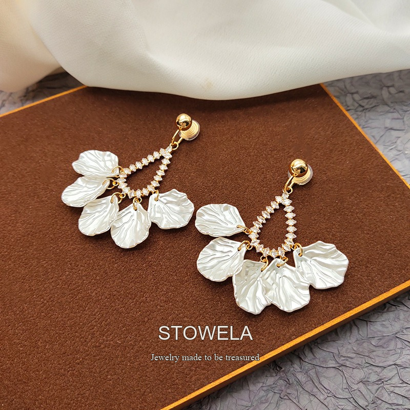 Celeste Teardrop Shell Crystal Clip-On Drop Earrings product image 3