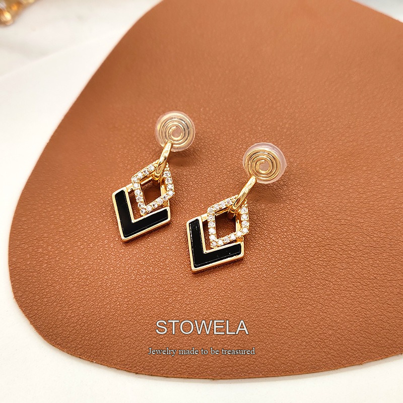Celeste Diamond-Shaped Geometric Crystal Clip-On Earrings product image 4