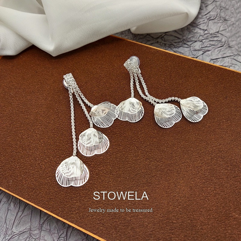 Noelle Petal Tassel Crystal Clip-On Drop Earrings product image 5