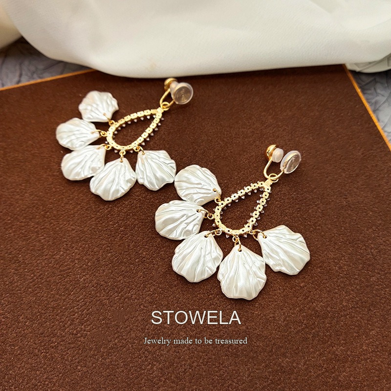 Celeste Teardrop Shell Crystal Clip-On Drop Earrings product image 6