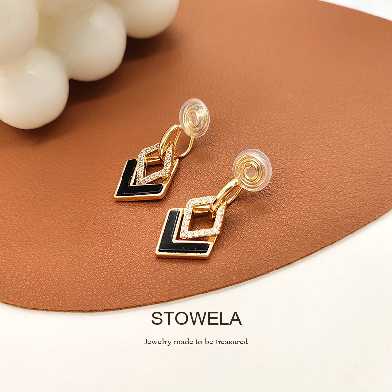 Celeste Diamond-Shaped Geometric Crystal Clip-On Earrings product image 7