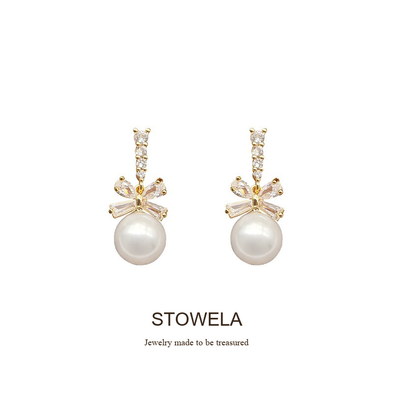 Noelle Bow Butterfly Pearl Clip-On Drop Earrings product image 9