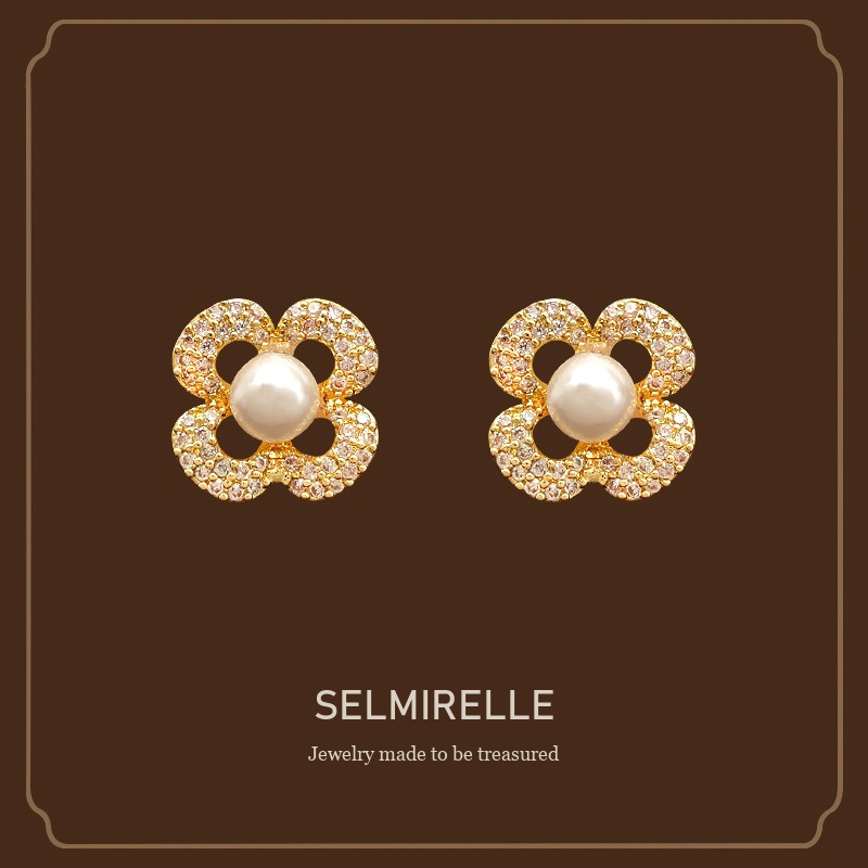 Amara Floral Pearl Crystal Stud Earrings Selmirelle cover image