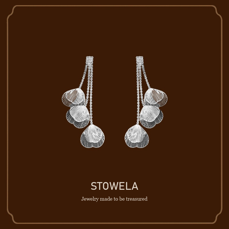 Noelle Petal Tassel Crystal Clip-On Drop Earrings product image 1