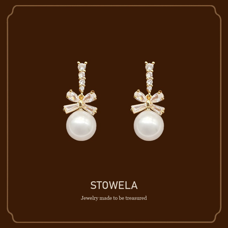 Noelle Bow Butterfly Pearl Clip-On Drop Earrings product image 1