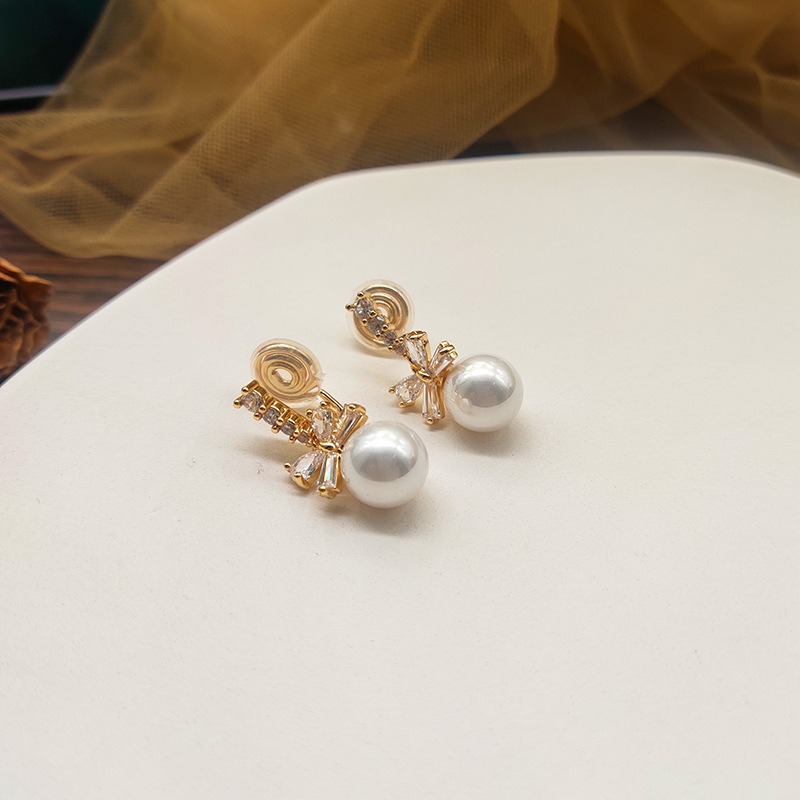 Noelle Bow Butterfly Pearl Clip-On Drop Earrings product image 6