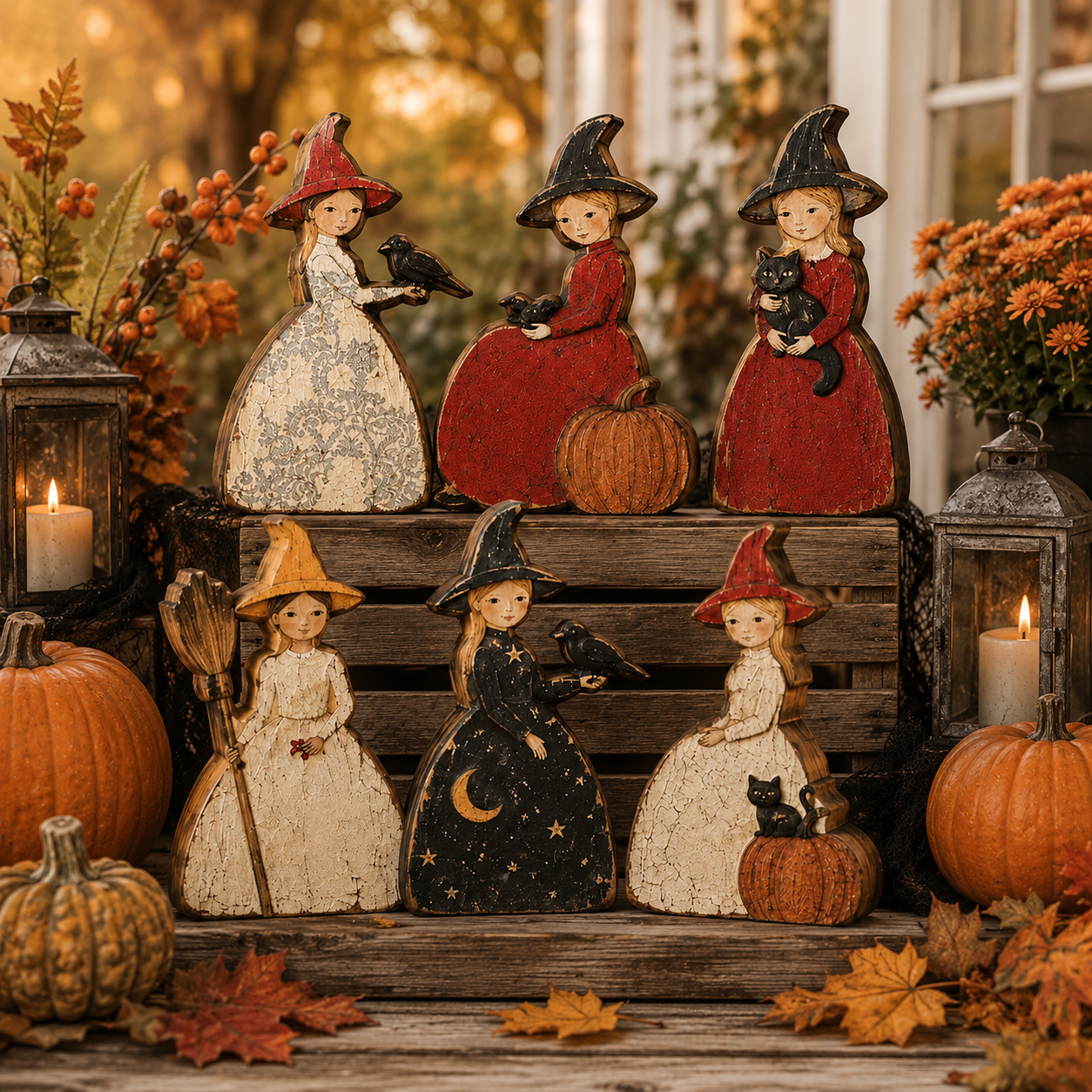 Vintage Halloween Character Wooden Tabletop Decor