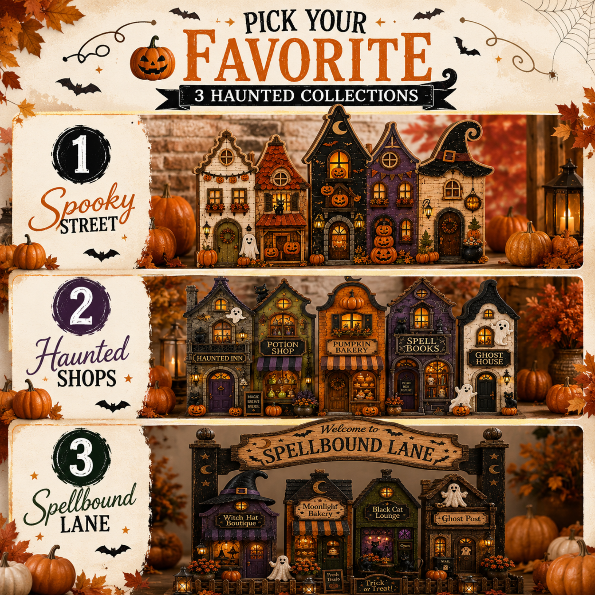  Halloween Village Street Wooden Tabletop Decor