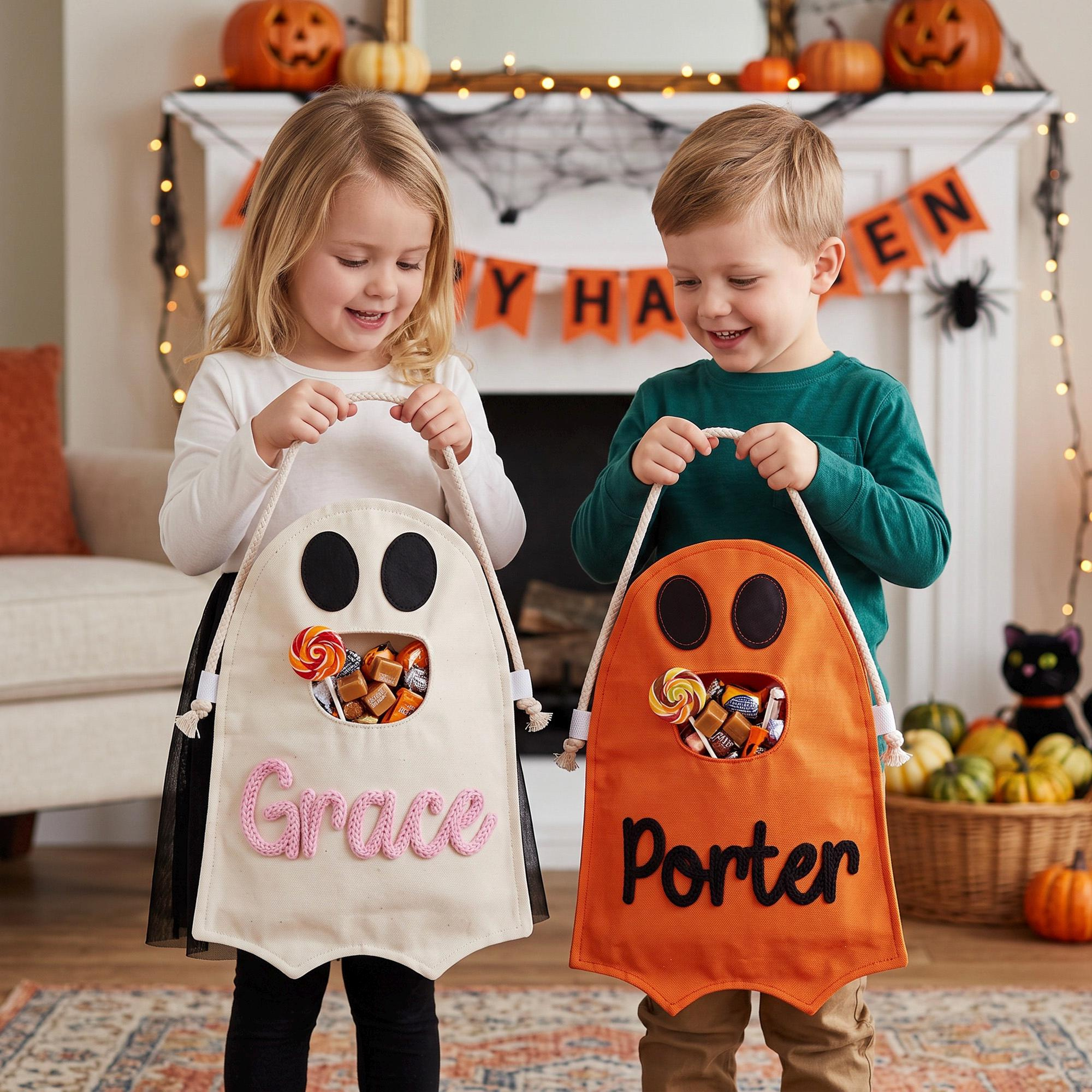 Personalized Feed The Ghost Halloween Yarn Embroidery Candy Bag