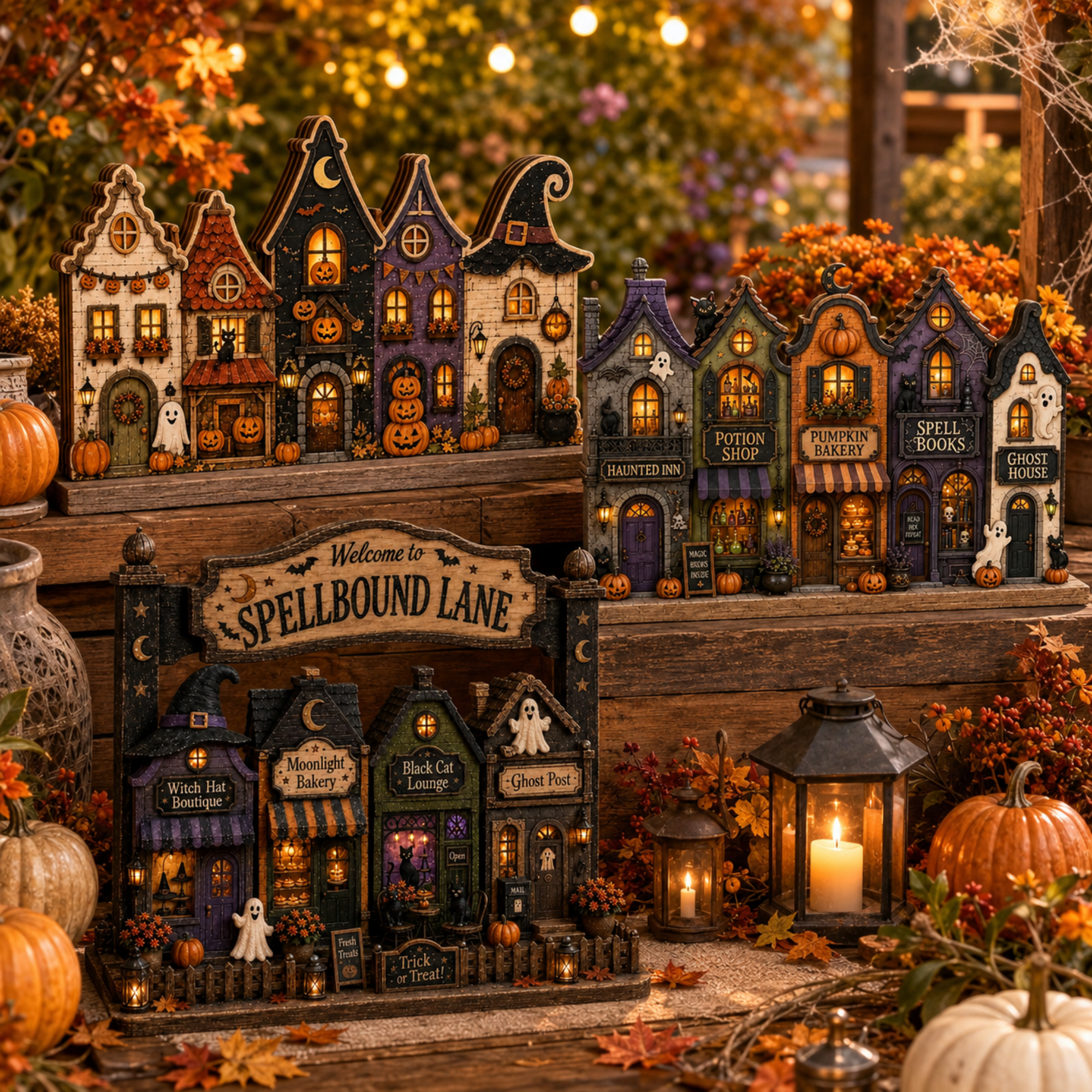  Halloween Village Street Wooden Tabletop Decor