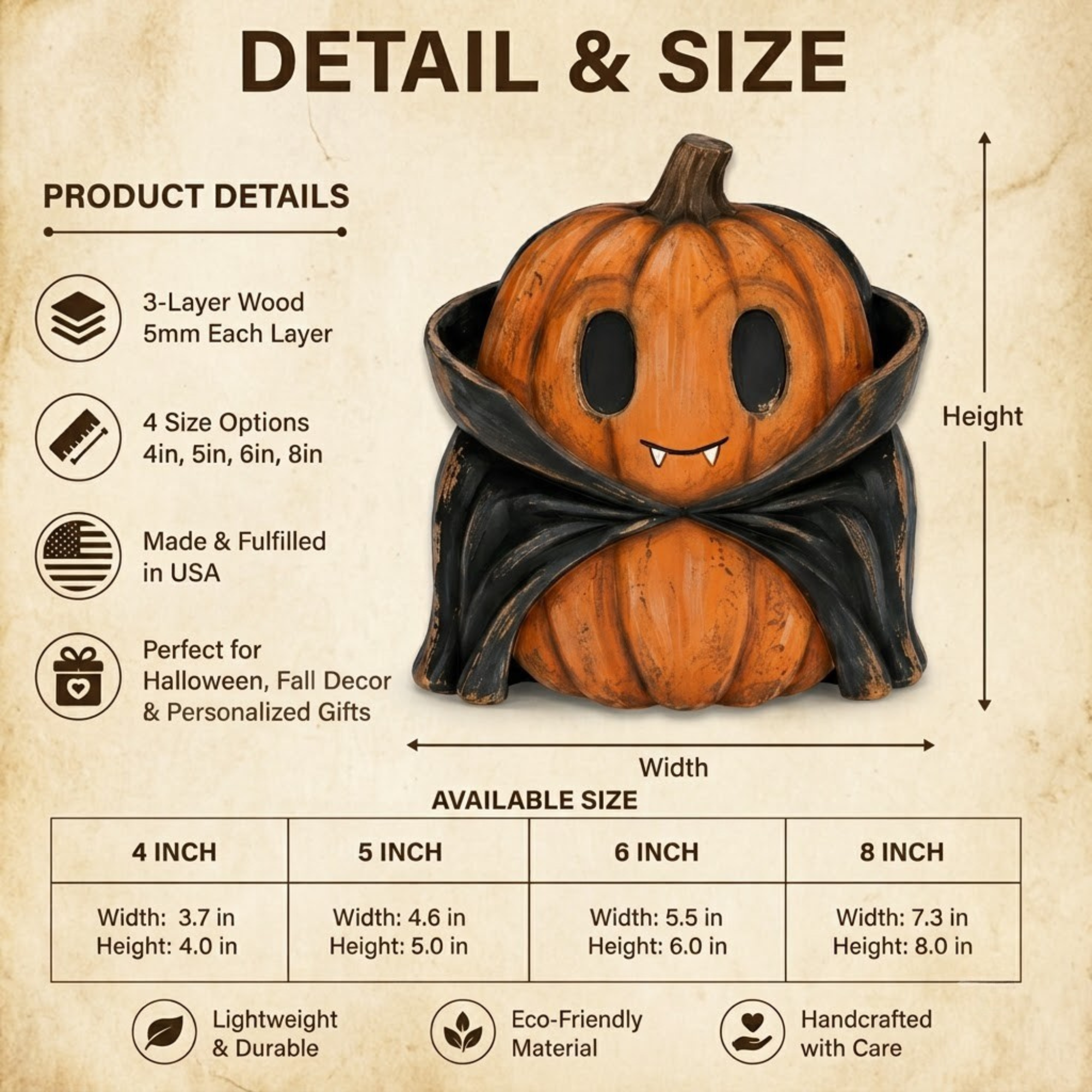 Spooky Halloween Pumpkin Wooden Tabletop Decor