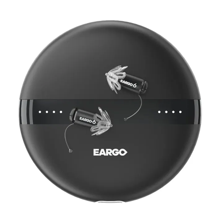 Aparat słuchowy EARGO 6 OTC - prawie niewidoczny CIC, ładowalny, adaptacyjny, zatwierdzony przez FDA.