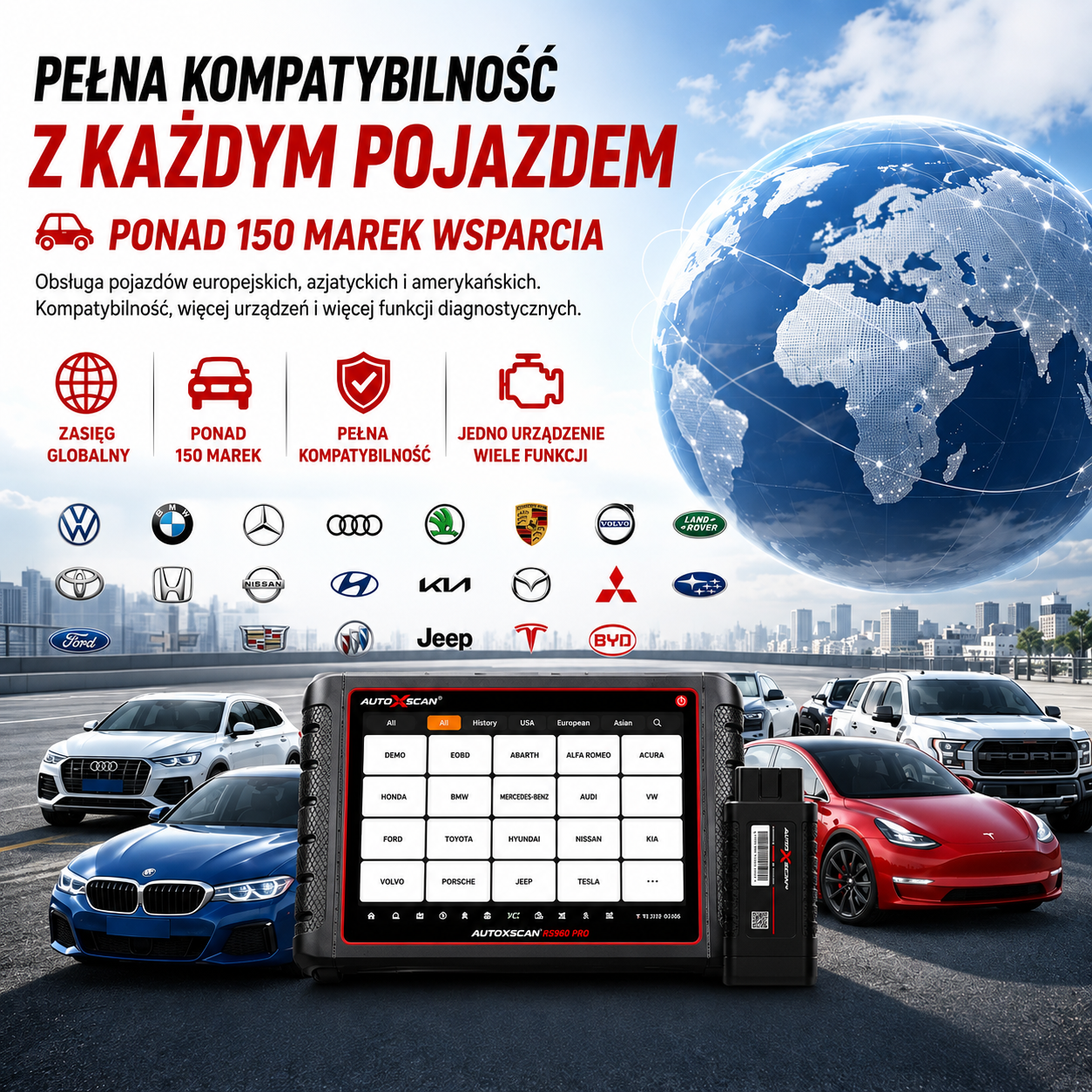 AUTOXSCAN RS960 PRO to profesjonalne urządzenie do diagnostyki samochodowej, które obsługuje pełne skanowanie systemów, analizę usterek oraz diagnostykę i programowanie TPMS, umożliwiając szybkie i precyzyjne wykrywanie oraz usuwanie usterek w pojazdach.