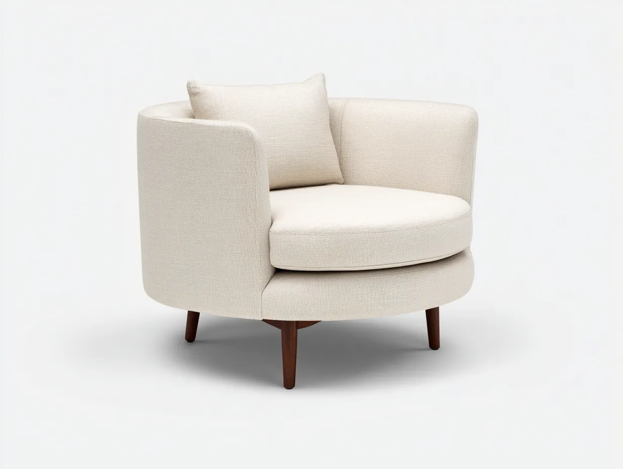 Poltrona soggiorno 88×84×78 cm - tessuto crema design arrotondato con base legno-Janorsidecor