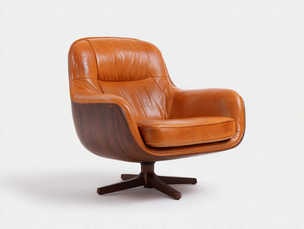 Poltrona soggiorno 86×84×92 cm - pelle marrone design girevole comfort moderno-Janorsidecor