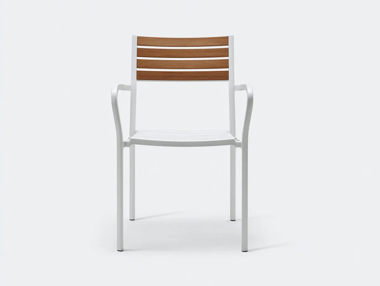Sedia da pranzo da esterno 54×58×86 cm - bianco e legno stile naturale con braccioli-Janorsidecor