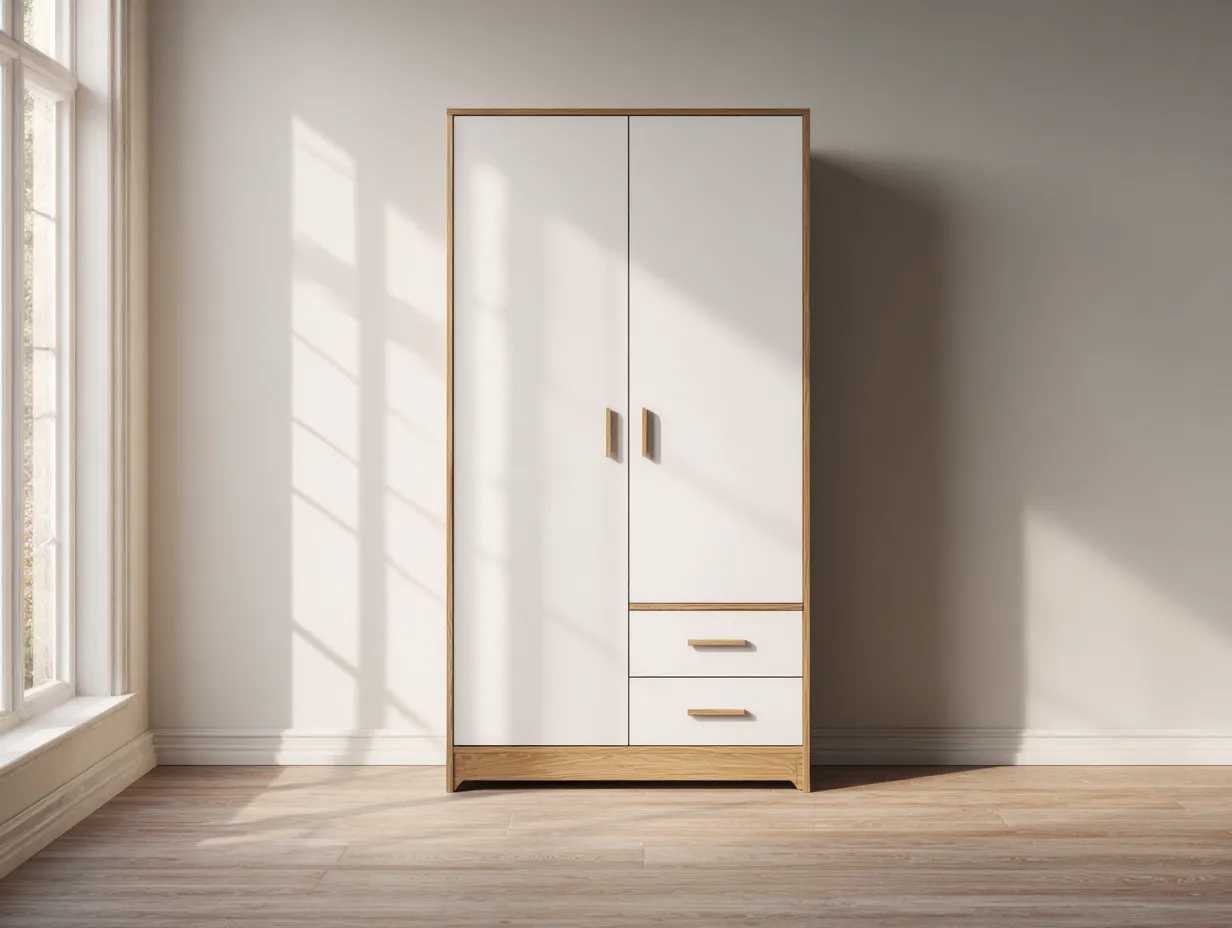 Armadio camera da letto 100×55×190 cm - bianco e rovere stile moderno salvaspazio-Janorsidecor
