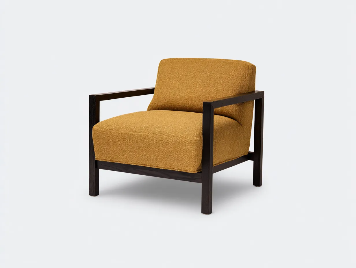 Poltrona soggiorno 78×82×76 cm - tessuto ocra e struttura legno stile moderno-Janorsidecor