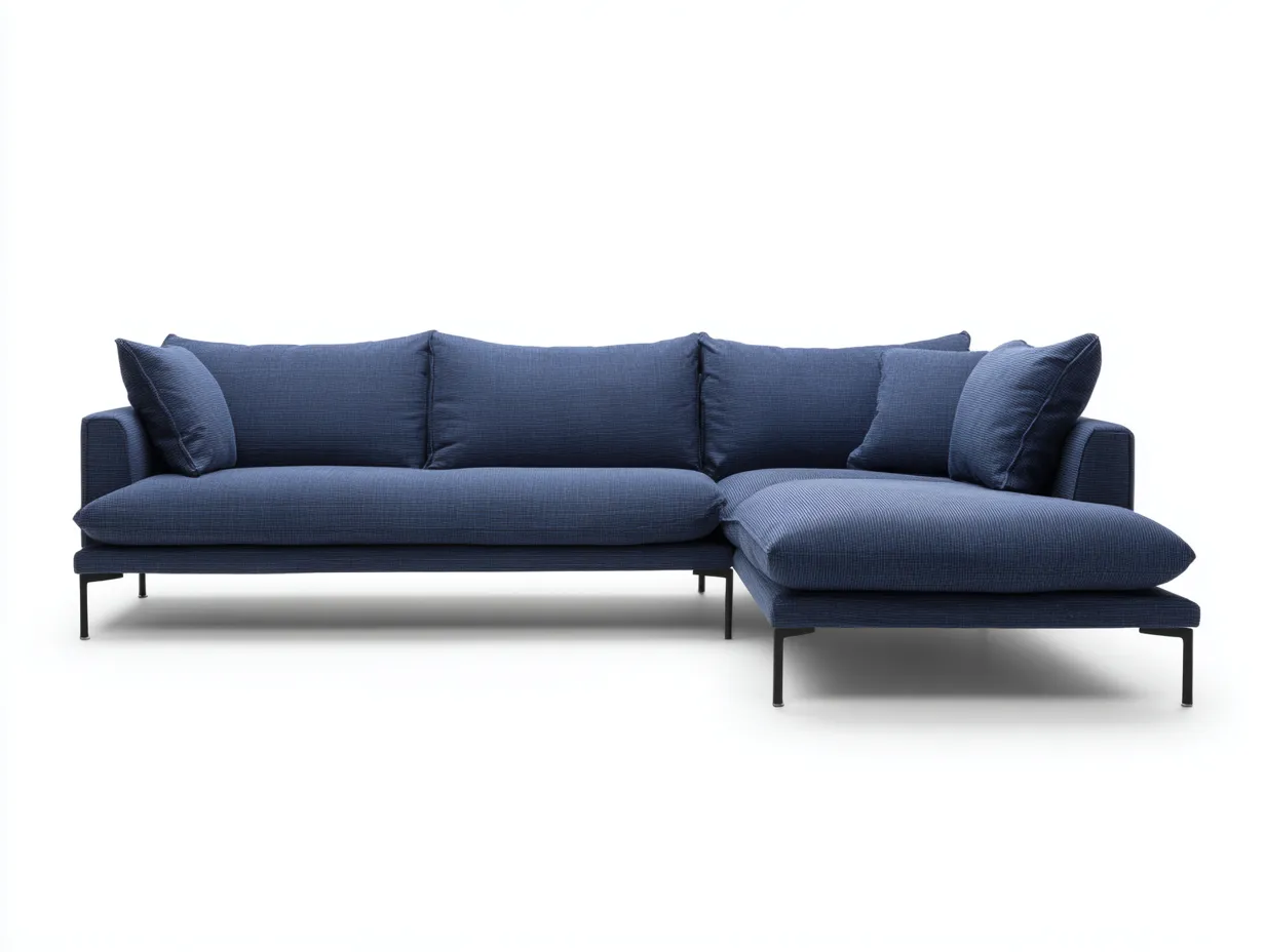 Divano soggiorno 280×95×82 cm - tessuto blu stile contemporaneo con chaise longue-Janorsidecor