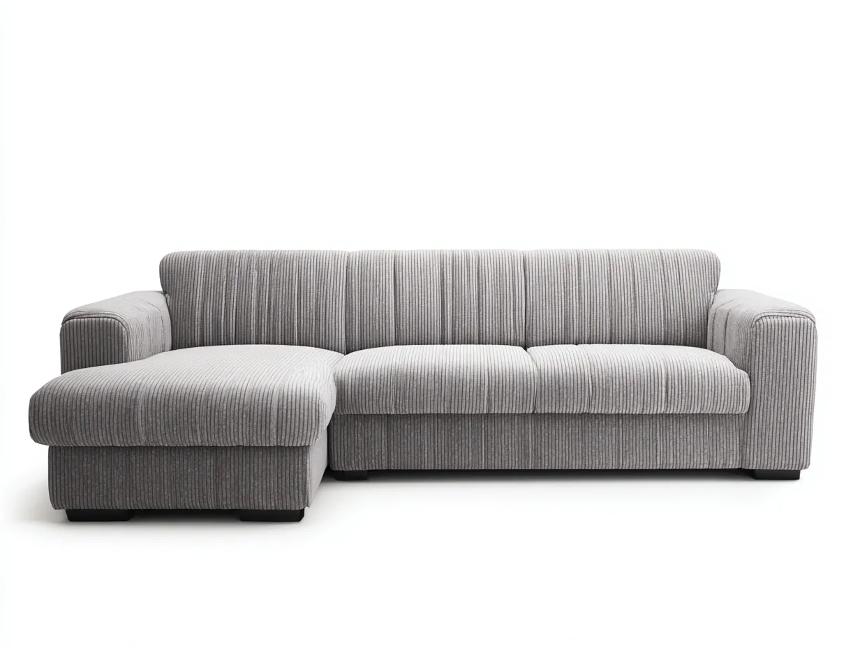 Divano angolare 285×170×84 cm – grigio – tessuto a coste per soggiorno moderno-Coradwell