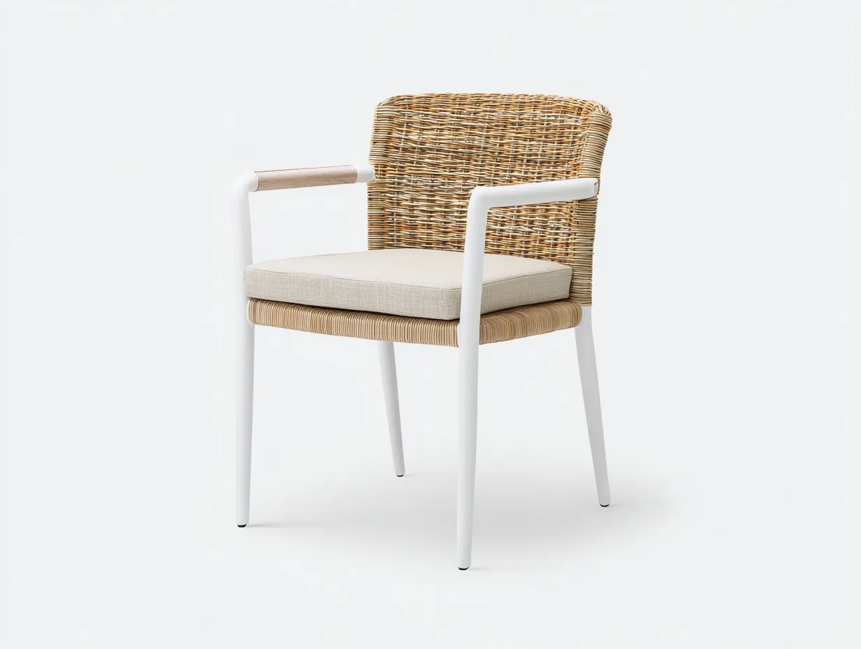 Sedia da pranzo da esterno in rattan sintetico e metallo bianco 60×58×82 cm - stile naturale moderno-Coradwell