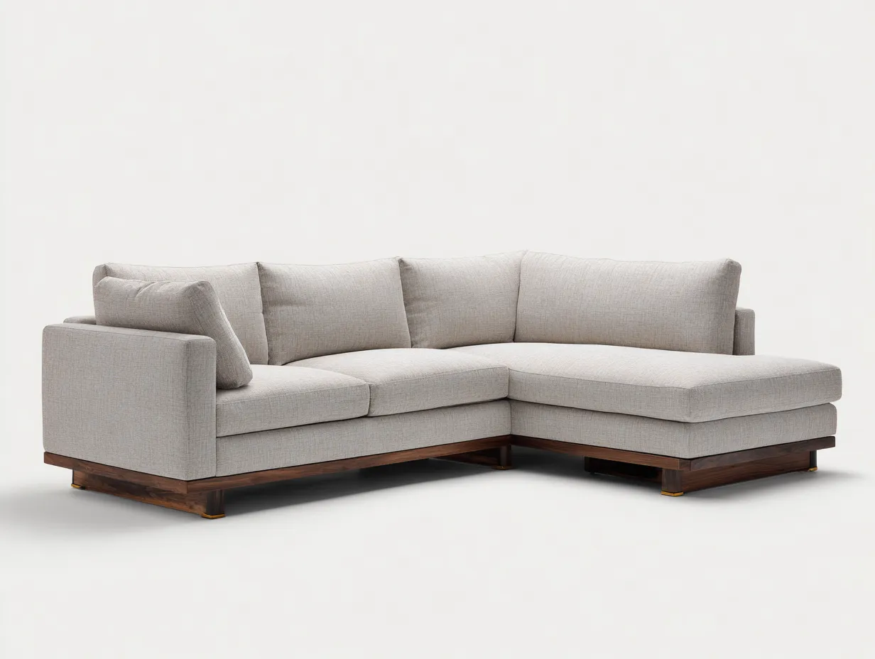 Divano angolare 262×174×82 cm - tessuto beige e legno marrone - design contemporaneo con seduta estesa-Coradwell