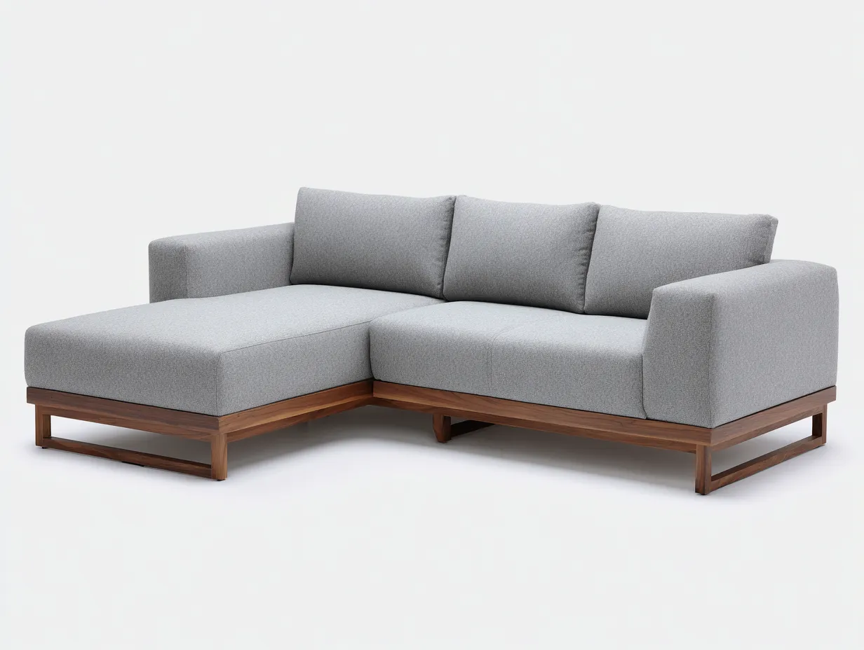 Divano angolare 248×168×84 cm - tessuto grigio chiaro e legno marrone - design moderno con chaise longue-Coradwell