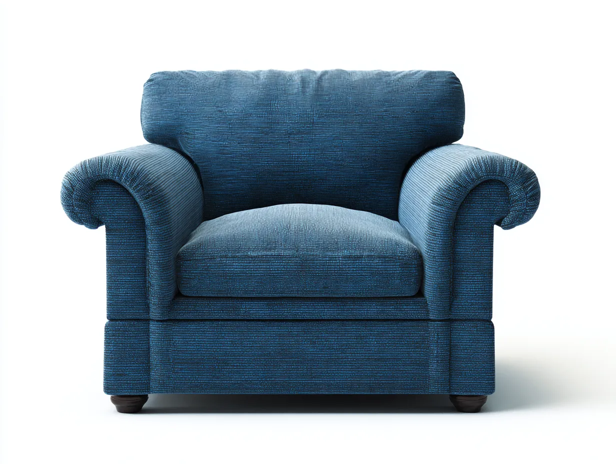 Poltrona 104×96×92 cm - tessuto blu e legno marrone - design classico con braccioli curvi-Coradwell