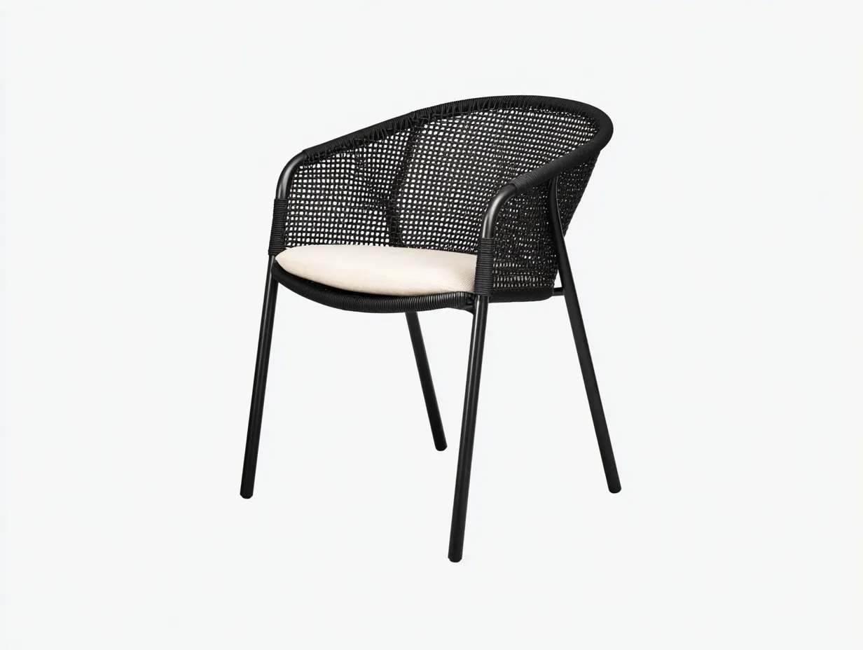 Sedia da pranzo da esterno in metallo nero 58×56×82 cm - stile moderno con seduta intrecciata-Coradwell