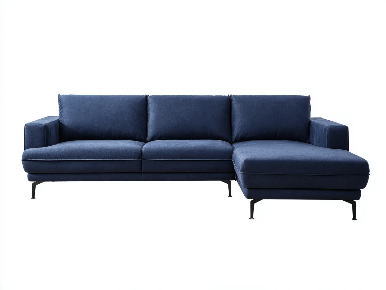 Divano angolare soggiorno in tessuto blu 290×170×86 cm - design essenziale con struttura metallica-Coradwell