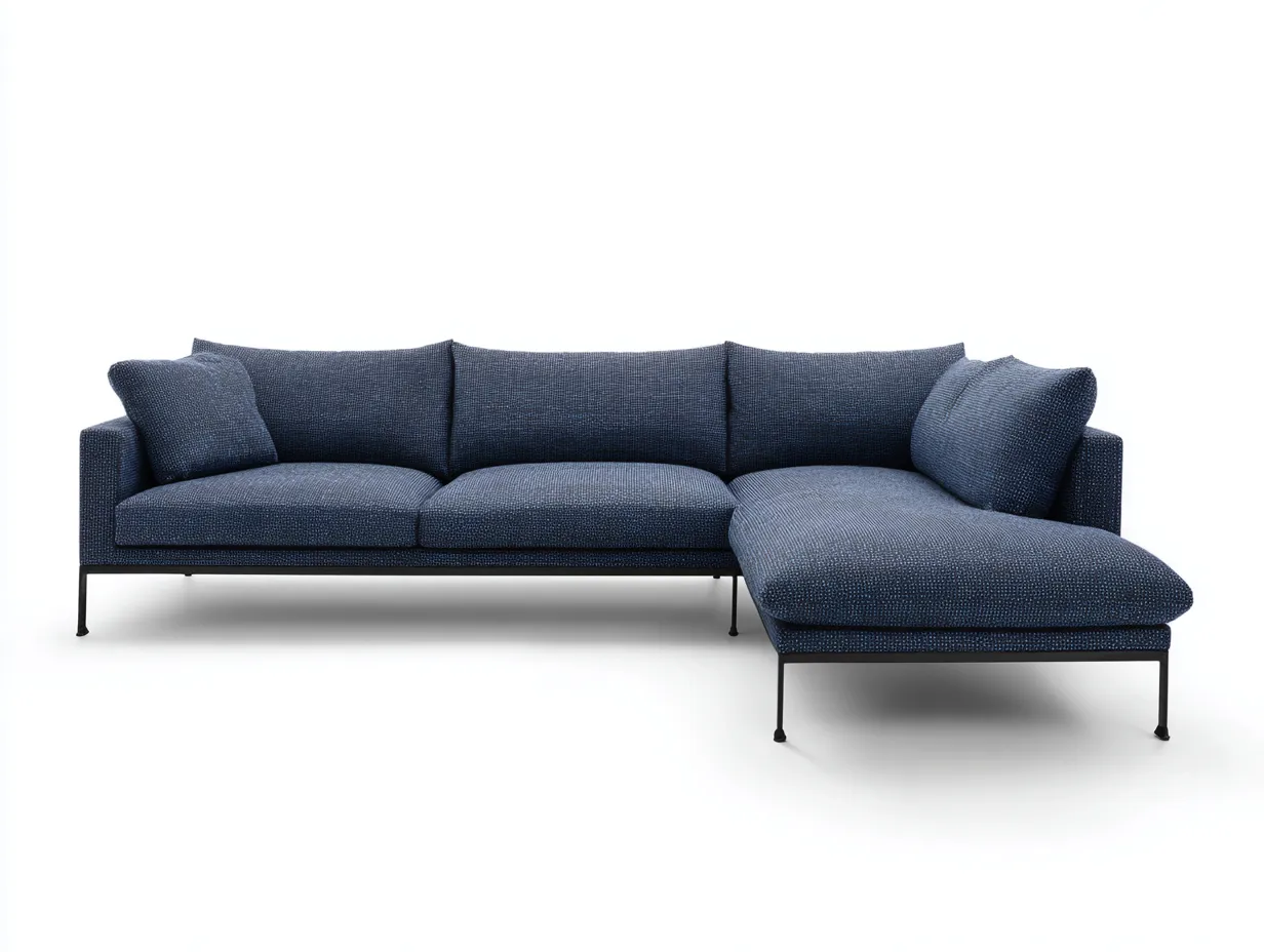 Divano angolare 286×172×82 cm - tessuto blu scuro e metallo nero - design moderno con chaise longue-Coradwell