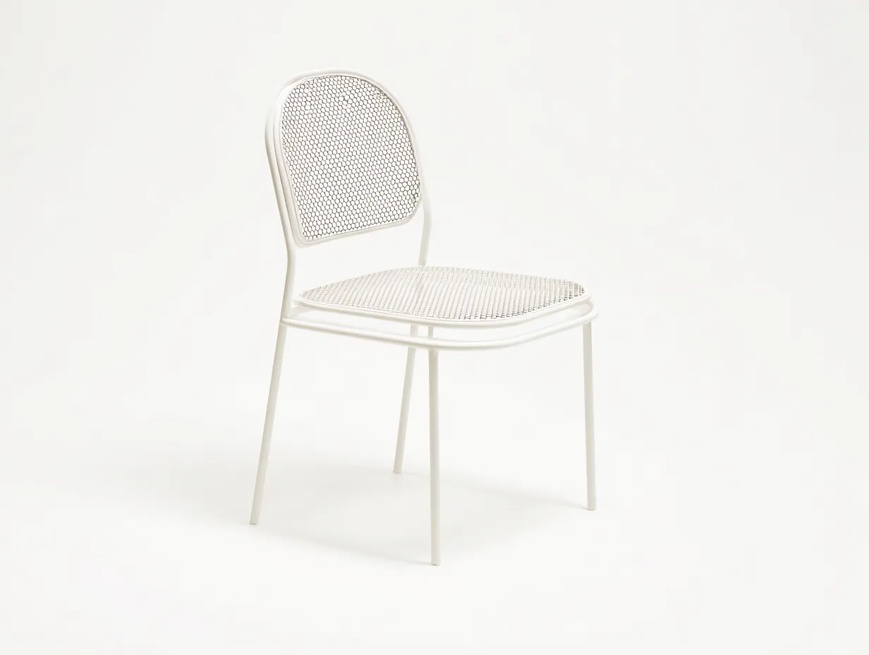 Sedia da pranzo 46×50×84 cm – bianco – metallo traforato per esterni-Coradwell
