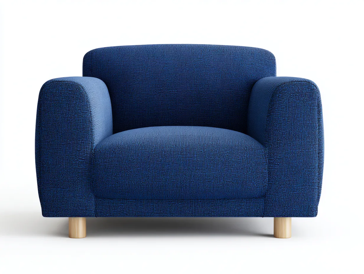 Poltrona 96×91×84 cm - tessuto blu e legno naturale - design moderno con forme arrotondate-Coradwell