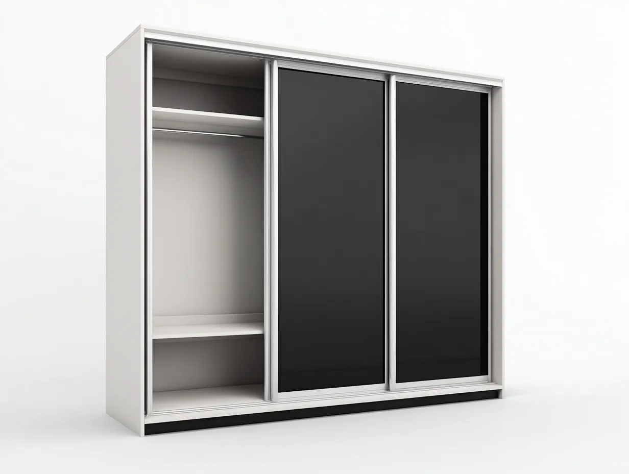 Armadio 205×62×210 cm - bianco e nero - design moderno con ante scorrevoli-Coradwell