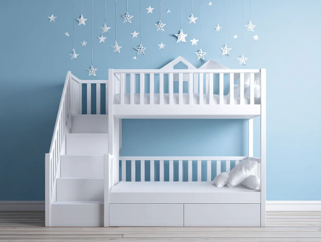 Lit superposé 255×105×175 cm – bois blanc – avec escalier intégré pour chambre d'enfant-Lanapahome