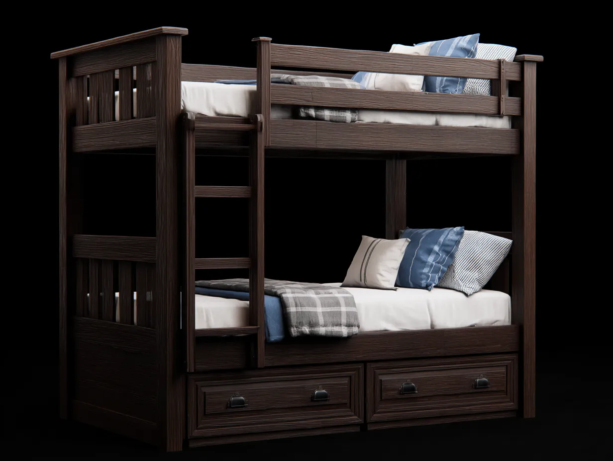 Lit superposé en bois 205×100×165 cm – brun foncé – avec échelle-Lanapahome