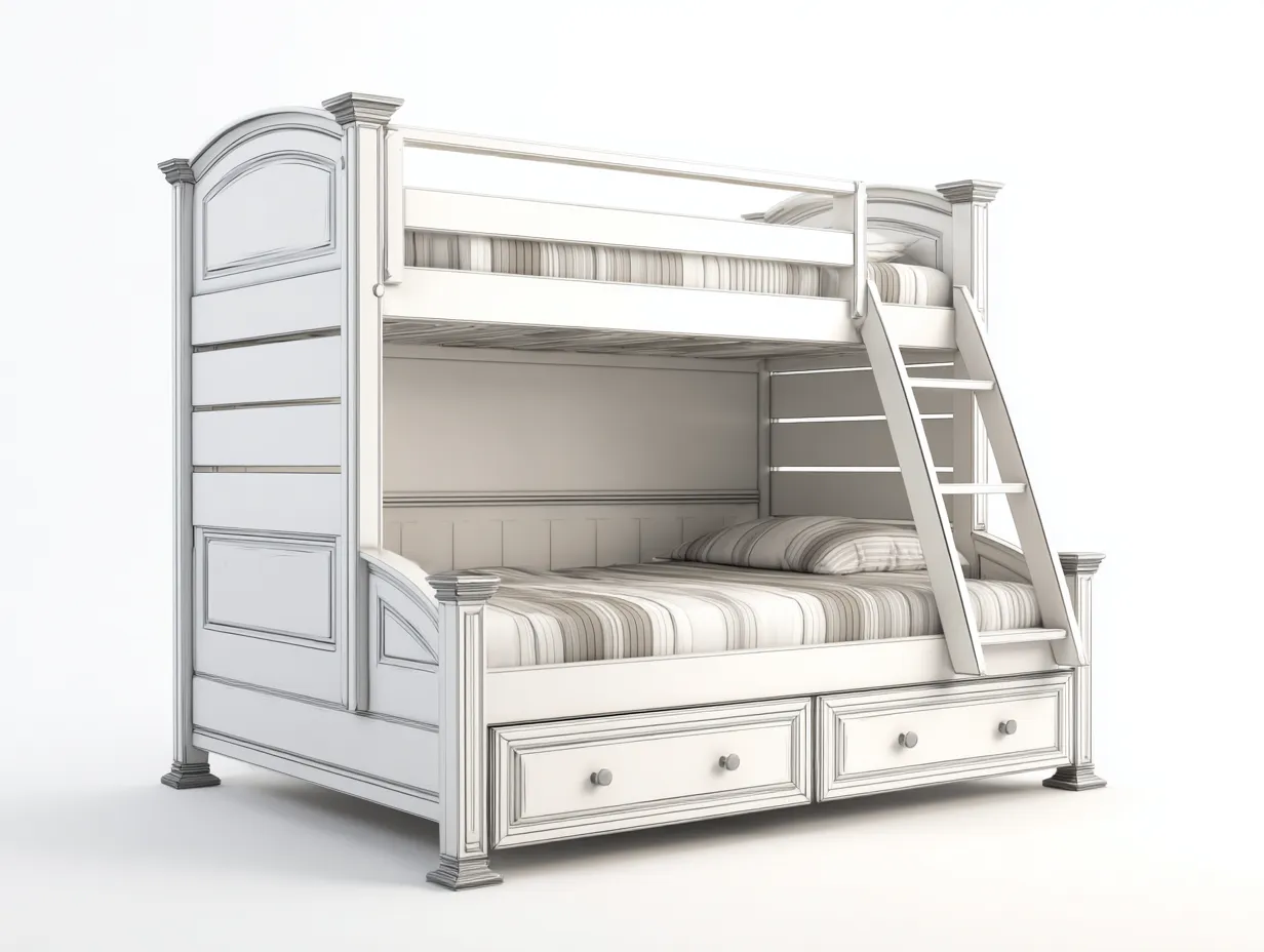 Lits superposés en bois 205×145×190 cm - blanc - style classique avec rangement-Lanapahome