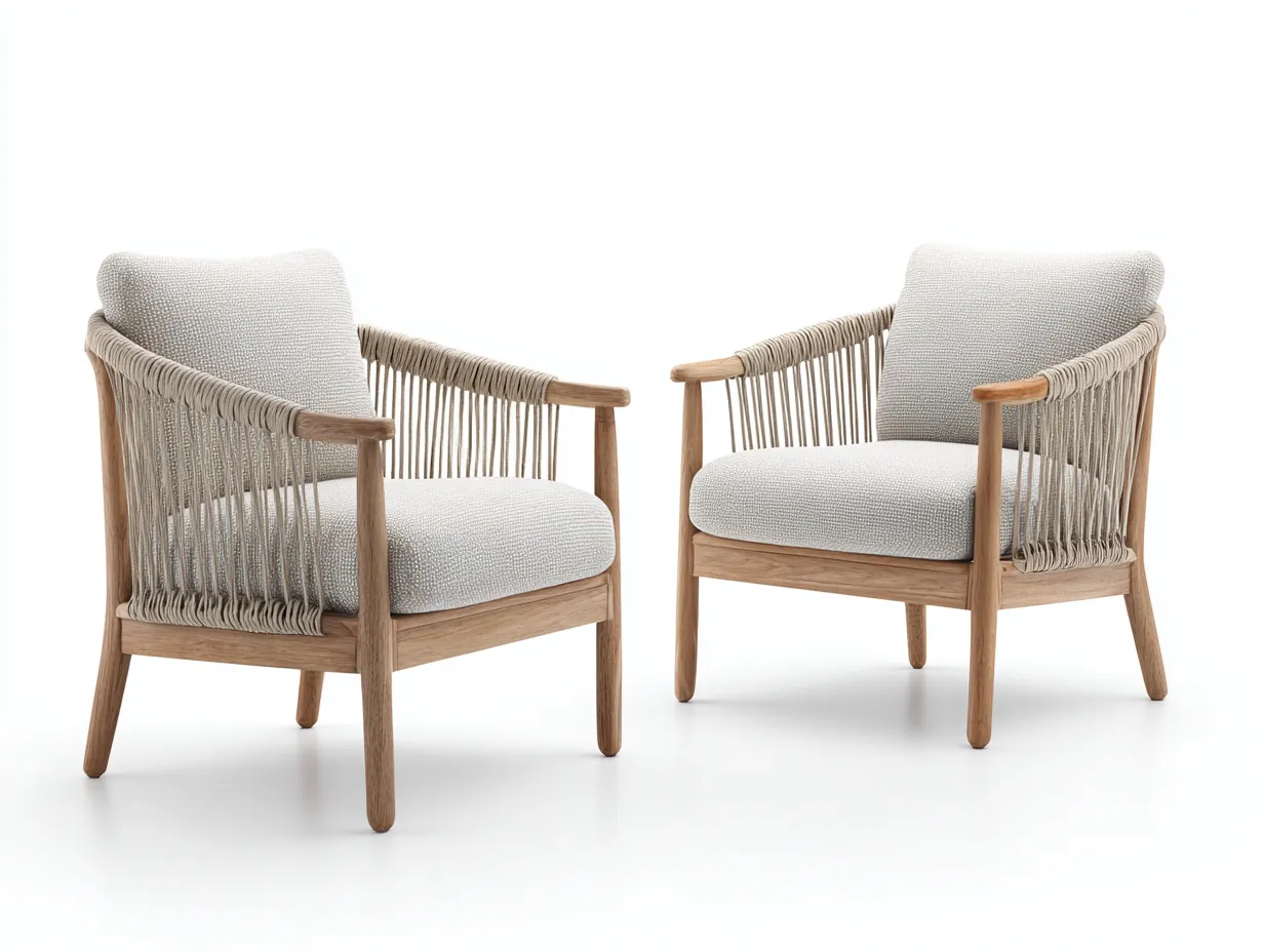 Chaise de loisirs d'extérieur en bois et tissu 70×74×82 cm - beige et bois clair - dossier tressé-Lanapahome